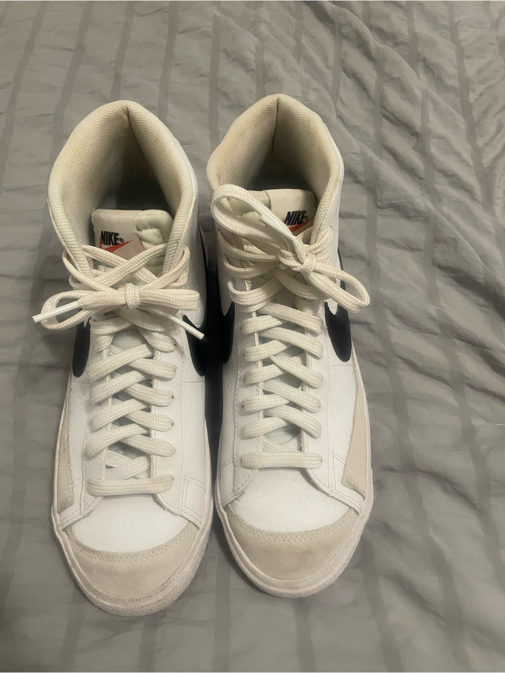 Nike White High-Top Blazer Sneakers with Black Swoosh